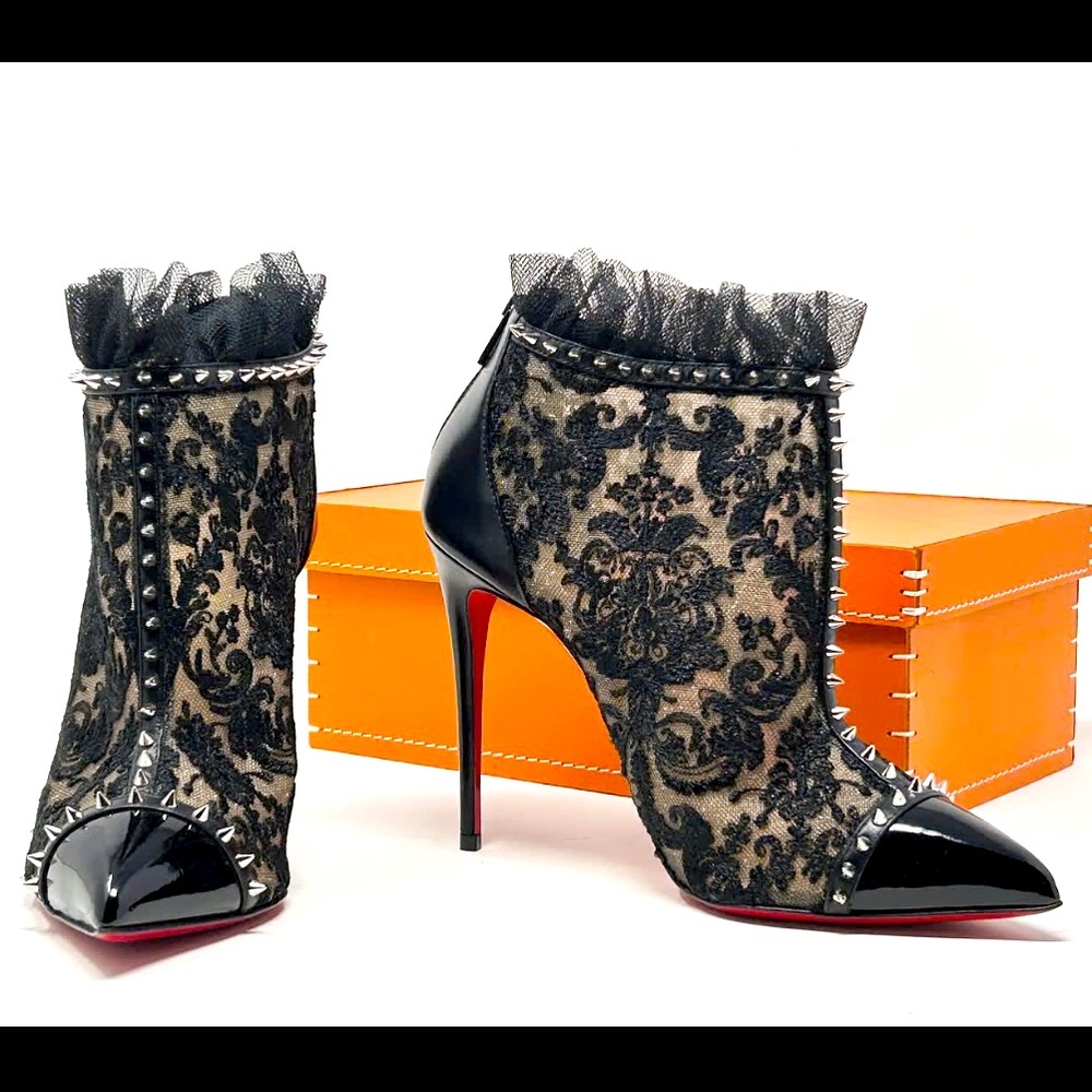 Christian Louboutin 100 Pigalle Boots Black Lace NWOT 37 - Picture 14 of 17
